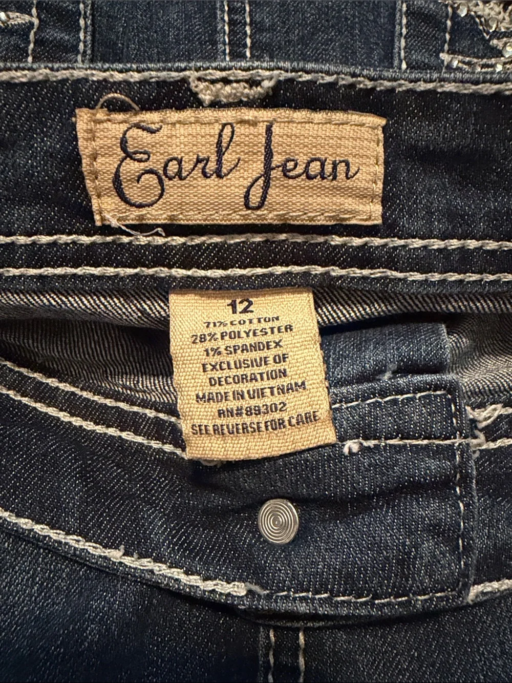 Earl Jean Denim Skirt Rhinestone Cross Pocket Detail